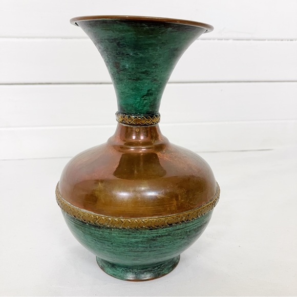 Vintage Accents Vintage Copper Vase With Green Small Medium Round Decor Decorative Ethnic